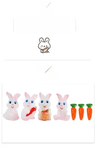 Miniature resin white rabbit figurines set with carrots for garden decor