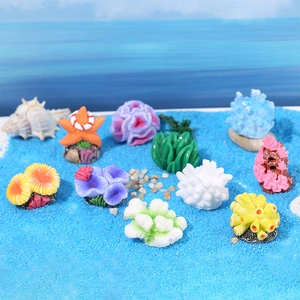 Artificial coral and sea creature figurines for aquarium decor with realistic stone bases