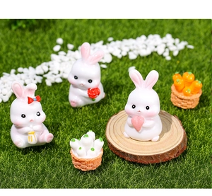Miniature resin rabbit set with carrots for fairy gardens and micro landscape decor