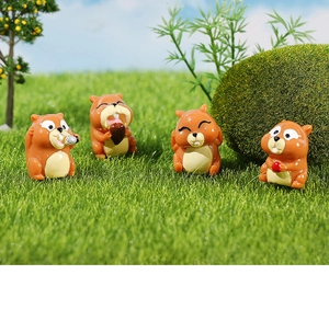 Set of four cute resin squirrel figurines for micro landscape and desktop decor