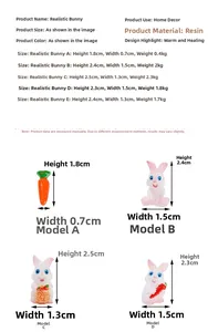 Miniature resin rabbit with carrot figurine detail showing specific dimensions and sizes
