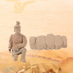 Miniatur kniender Bogenschütze Terrakotta-Armee Statue mit Wüsten-Seidenstraßen-Motiv