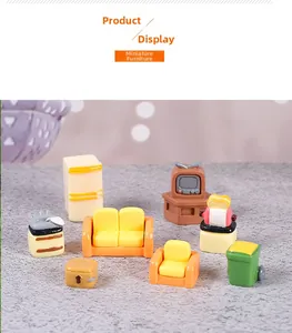 Miniature dollhouse furniture set with sofa, fridge and TV for micro landscape decor