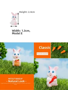 Detail view of mini resin rabbit ornament showing dimensions 2.4cm height and 1.3cm width