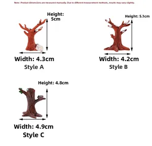 Size chart for miniature resin tree stump models with dimensions for three unique styles