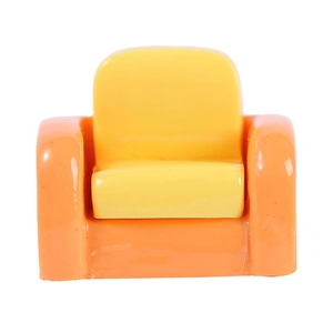 Miniature dollhouse sofa toy in orange and yellow resin for micro landscape decor
