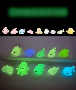 Luminous resin mini fish and octopus figurines for fish tank decor in dark
