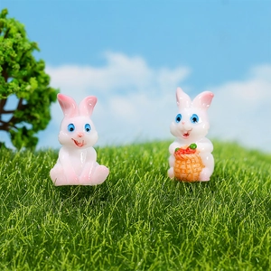 Miniature resin rabbit figurines with carrot basket for micro landscape garden decor