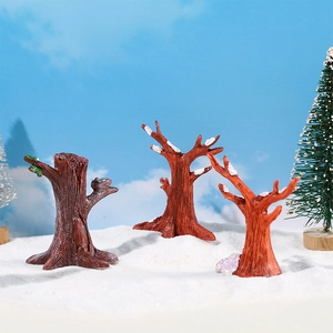 Miniatuur Kunstmatige Kerstboom Hars Boomstomp Ornament Voor Micro Landschap Decoratie Met Vogelnest Sneeuwpatroon Accessoires