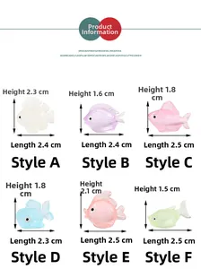Detailed size chart showing length and height for various resin fish micro ornaments