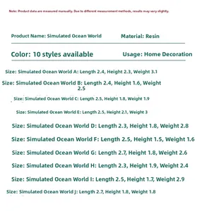 Size chart showing height and weight for ten resin luminous fish aquarium figurines