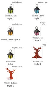 Detailed size specifications for resin miniature street lamps and snowy Christmas trees
