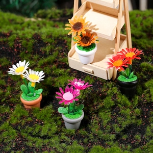 Miniature sunflower and daisy potted plants for dollhouse garden landscape scenery