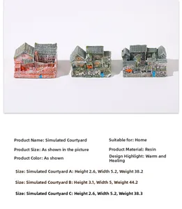 Detailed macro view of miniature resin courtyard models for micro landscape decor