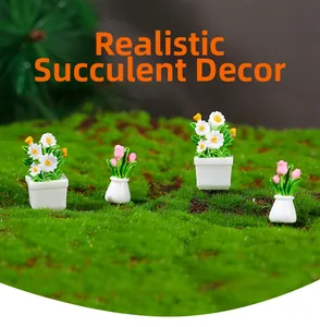 Miniature dollhouse potted daisy and tulip plants with small white pots for micro landscapes