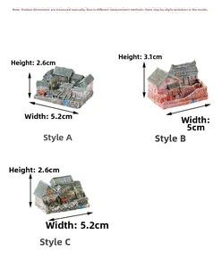 Size guide for Chinese courtyard miniature models showing height and width specifications