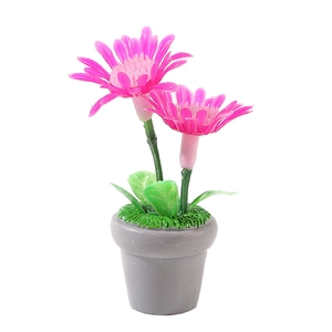 Miniature dollhouse pink potted sunflowers model for outdoor miniature landscape decor