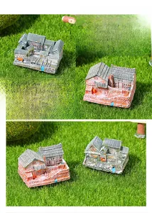 Macro detail of miniature Chinese courtyard model with intricate tile textures and moss