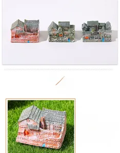 Detailed view of three miniature resin Chinese courtyard models with realistic tile textures