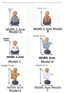Größentabelle für Miniatur-Mönch-Harzfiguren mit Maßen und Höhen in einer Gitteransicht