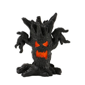Miniature Halloween spooky tree monster figurine in black and orange resin material