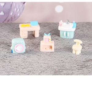 5-teiliges Miniatur-Puppenhaus-Möbelset mit Waschmaschine und Badewanne in Macaron-Farben