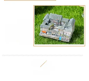 Detailed macro view of miniature Chinese courtyard model with vintage resin texture