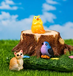 Miniature resin fox, bird, and cat figurines for succulent DIY micro landscape decoration