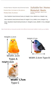 Detaillierte Größentabelle für Harz-Tierfiguren mit Hamster-, Vogel- und Katzenmodellen