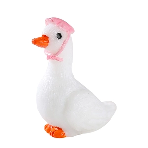 Miniature white swan resin figurine with pink hat for micro landscape garden decor