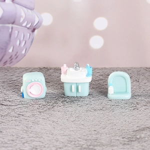 Miniatur-Puppenhaus Badezimmer-Set mit blauer Waschmaschine und Waschbecken für Deko-Zwecke