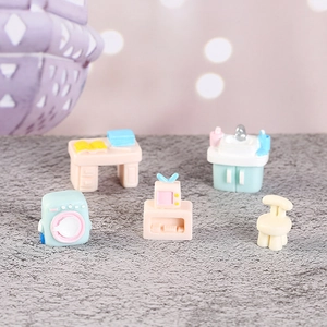 Macaron-Pastellfarbenes Puppenhaus-Möbelset mit Miniatur-Waschmaschine und Badewanne