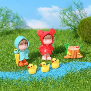 Miniature Raincoat Couple Figurine Micro Landscape Ornaments Duck Tree Stump Fairy Garden Accessories For DIY Home Decor
