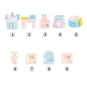 9-teiliges Puppenhaus-Miniaturmöbel-Set mit Badewanne und Waschmaschine in Pastellfarben