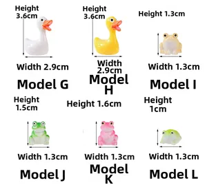 Miniature resin frog and long-neck duck figurines for succulent garden decor with dimensions