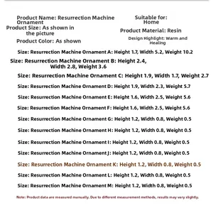 Size specifications chart for resin Easter egg and bunny miniature garden figurines