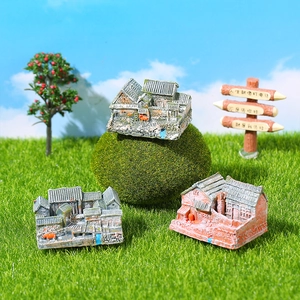 Miniature Chinese courtyard house models in a micro landscape with resin garden scenery