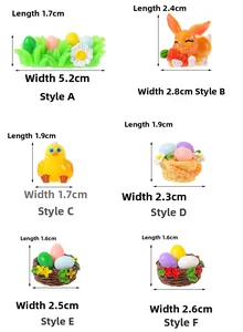 Detailed size guide for 6 miniature Easter resin figurines including eggs and bunnies