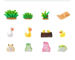 Miniatuur hars tuinset met kikkers, eenden en waterplanten voor vetplant decoratie