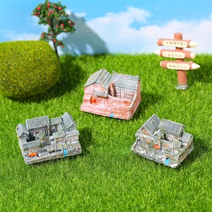 Miniature Chinese courtyard house models in resin with traditional red and white architecture