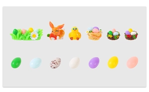Detailed set of 13 Easter resin miniatures with bunny, chicks, colorful eggs and baskets
