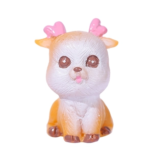 Cute resin deer figurine with heart-shaped pink antlers for garden and home decor