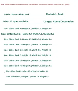 Detailed size chart for resin glow-in-the-dark glitter duck micro landscape ornaments