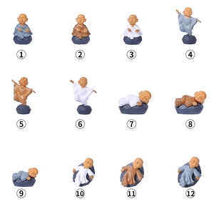 Set of 12 miniature resin monk figurines for DIY bonsai and micro landscape decor
