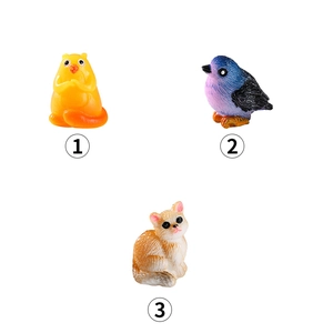 Miniatuur hars beeldjes set met gele vogel, blauwe vogel en schattige lapjeskat