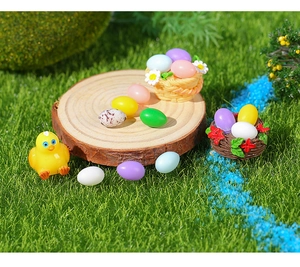 Detailed view of Easter miniatures with chicks, eggs, and nest for micro landscape DIY