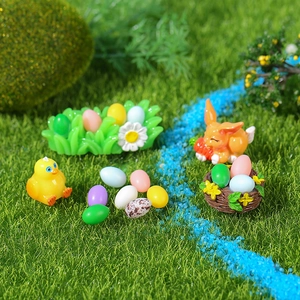 Easter miniature resin set with rabbits, chicks, and colorful eggs for garden decor
