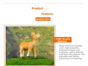 Detailed close-up of a realistic resin deer figurine with spotted fur on green moss