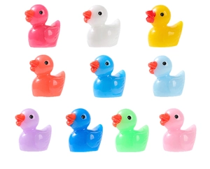 Collection of ten colorful mini resin ducks for micro landscape and DIY crafts decor