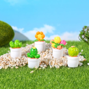 Miniature Resin Cactus Potted Plant Model Faux Succulent Flower Figurines For Dollhouse Micro Landscape Desktop Home Decor